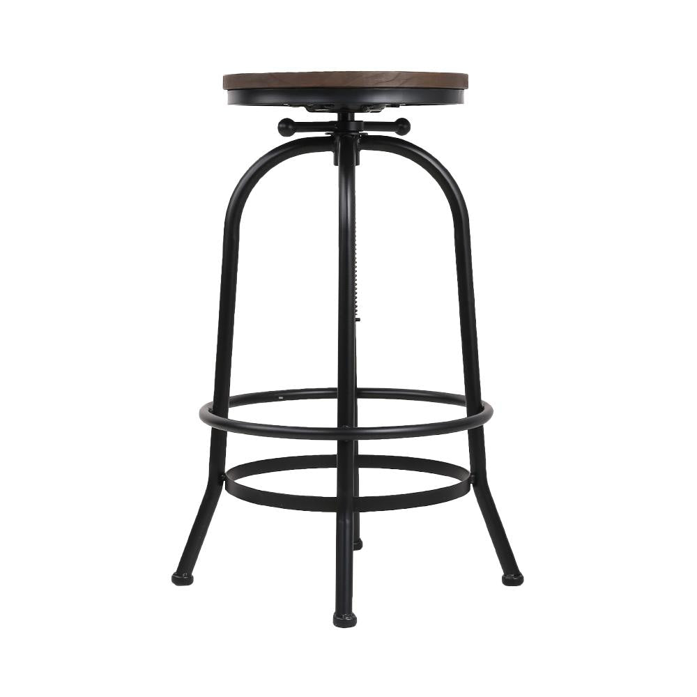 Industrial Bar Stool with Round Wooden Seat & Metal Frame - Black & Brown - Perfect for Home Bars, Kitchen Islands & Pub Decor