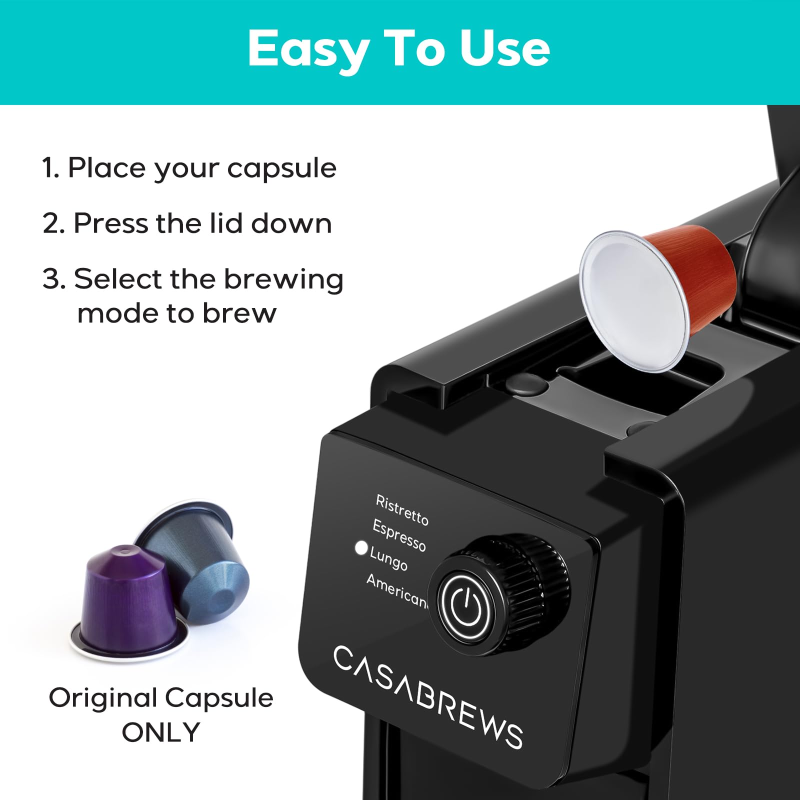 CASABREWS CM7036E Single Serve Espresso Machine for Nespresso Original Pods & K-Cups, 20 Bar Pressure Compact Coffee Maker with 4 Brewing Modes, 21oz Removable Water Tank - Perfect for Home, Office, Dorm or Small Spaces (Black)