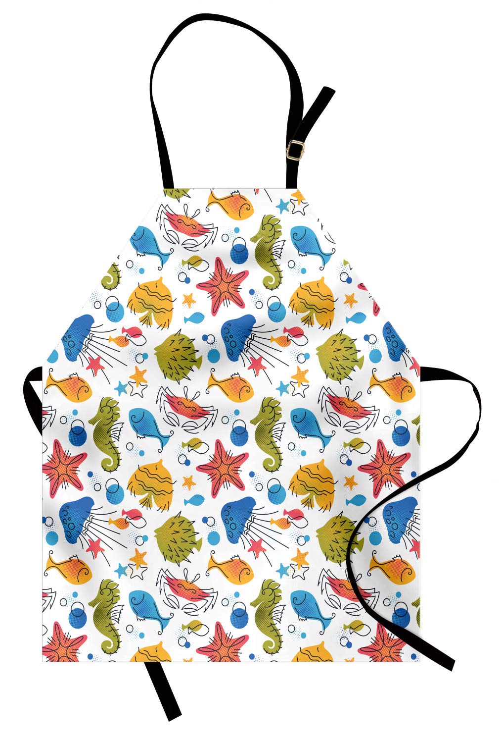 Ambesonne Aqua Jellyfish Apron - Nautical Themed Kitchen Bib with Starfish, Bubbles & Seahorse Design, Adjustable Neck for Cooking, Baking & Gardening - Unisex Adult Size Waterproof Apron for Home Chefs & Outdoor BBQ