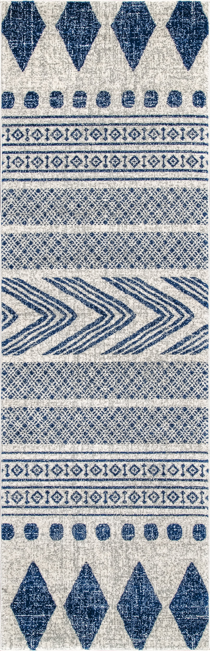 Modern Geometric Banded Area Rug - Blue & White Handwoven Cotton Rug for Living Room, Bedroom, or Nursery - Soft Non-Slip Floor Mat for Home Decor