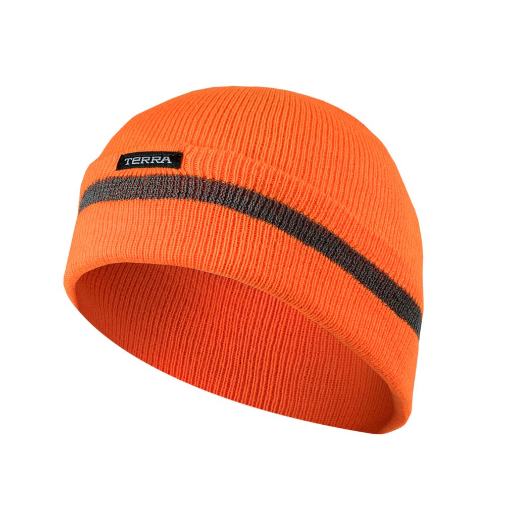 Terra Hi-Vis Orange Beanie 1316550 - High Visibility Winter Hat for Outdoor Work, Running & Safety