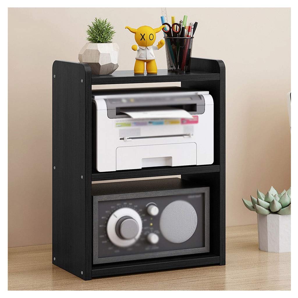2-Tier Small Printer Stand for Desktop - Compact Printer Shelf & Bookshelf Organizer for Office, Living Room, Home - Holds Scanner, Fax Machine & Office Supplies - Space-Saving Black Storage Shelf (Perfect for Small Spaces & Home Office Organization)