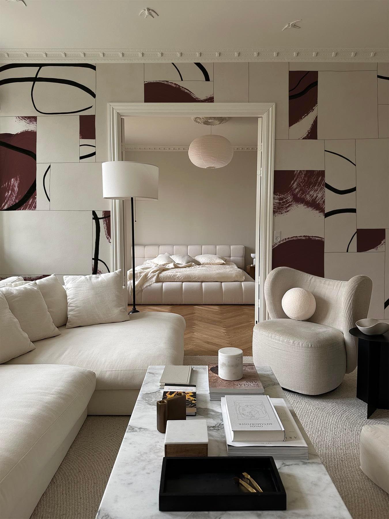 Stylish Burgundy Graphic Tiles - Trendy Home Decor for Living Room, Bedroom & Office Wall Design