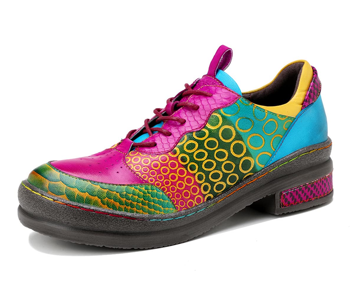 XLH Women's Bohemian Floral Stitching Loafers - Retro Casual Flat Heel Shoes for Ladies | Perfect for Spring Outfits, Beach Vacations & Boho Chic Style