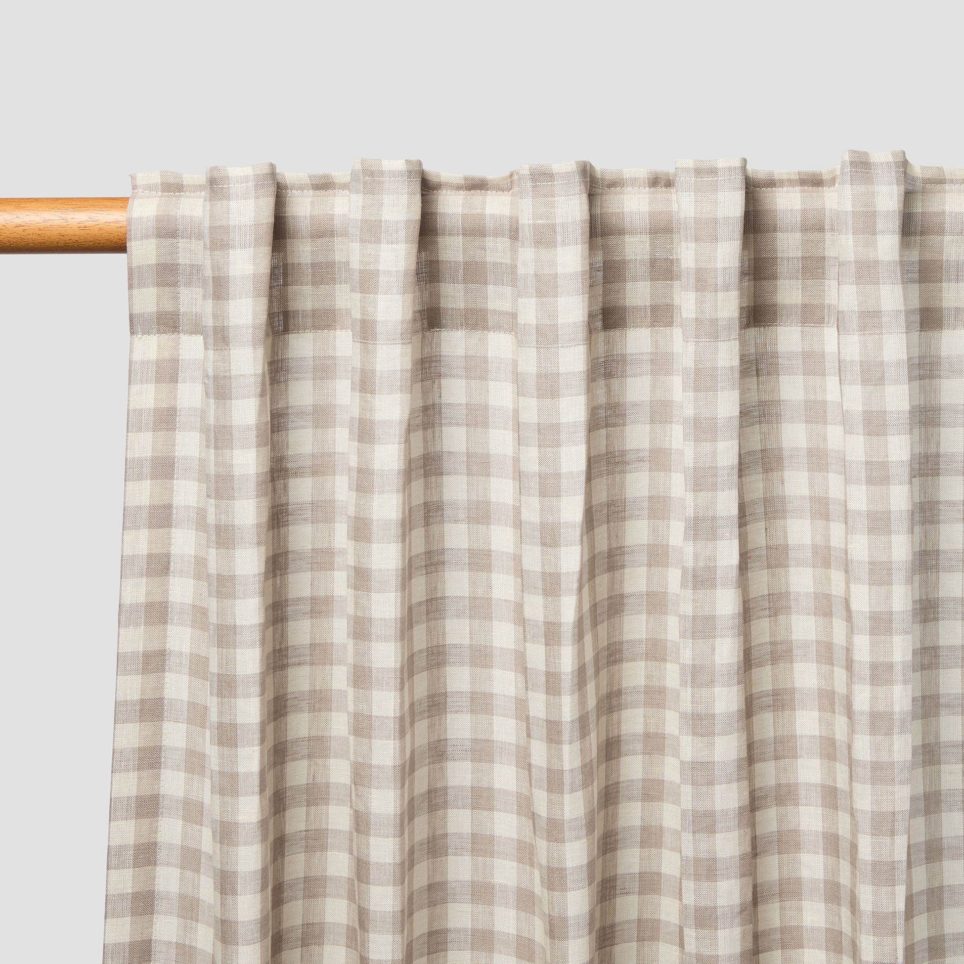 Mushroom Gingham Linen Blend Curtains (Set of 2 Panels) - Light Filtering Window Treatments for Living Room, Bedroom & Nursery