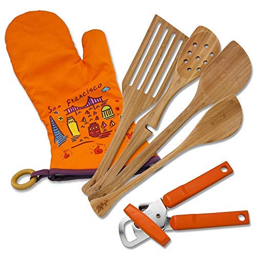 Left-Handed Kitchen Tool Set - 6-Piece Lefty's Essentials with Can Opener, 4 Bamboo Utensils & Heat-Resistant Mitt | Perfect for Left-Handed Cooking, Baking & Food Prep | Ergonomic Design for Comfortable Use
