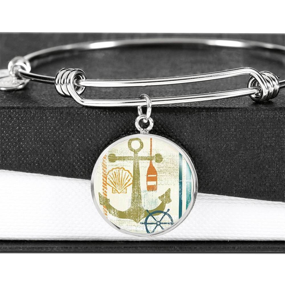 Beachy Anchor Bangle Bracelet - Trendy Nautical Jewelry for Women - Perfect for Summer Vacations & Beach Outfits