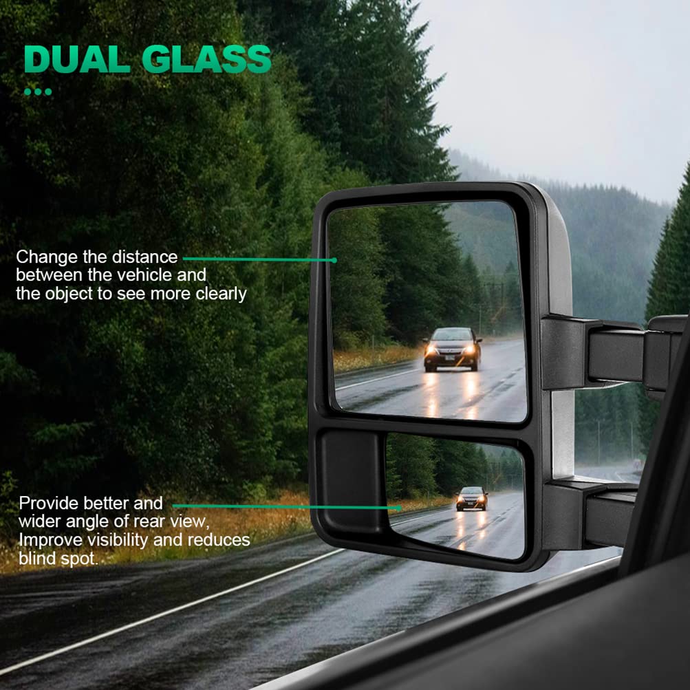 AUTOMUTO Manual Control Towing Mirrors for Ford F250 F350 F450 F550 Super Duty (1999-2015) - Driver & Passenger Side Tow Mirrors for Enhanced Safety While Hauling Trailers or Large Loads