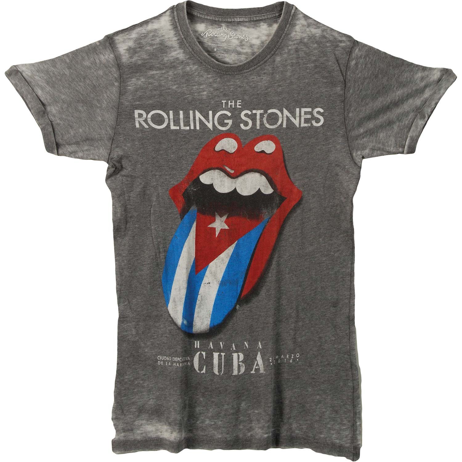 Vintage Rolling Stones Havana Cuba Burnout Tee - Men's Graphic T-Shirt, Large, Charcoal - Perfect for Concerts, Casual Wear & Rock Music Fans