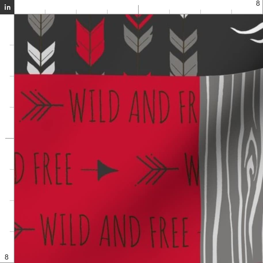 Premium Spoonflower Minky Fabric - Red Charcoal Grey Deer Antler Arrows Woodgrain Print Fat Quarter for Baby Blankets, Quilt Backing & Plush Sewing Projects - Soft Fabric for Nursery Decor, DIY Crafts & Cozy Home Textiles