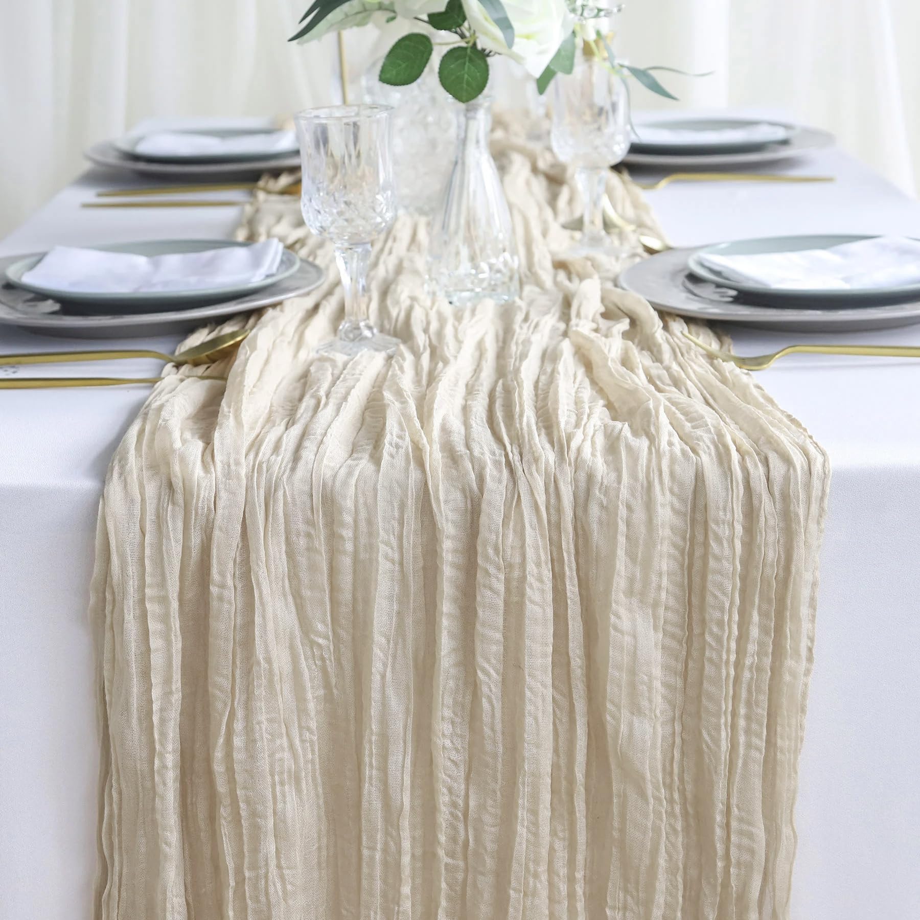 6 Pack 10Ft Beige Cheesecloth Table Runner 35x120 Inch Gauze Table Runner - Rustic Wedding Decor, Gender Reveal Party, Tea Party & Boho Home Decor - Perfect for Farmhouse Tables, Bridal Showers & Outdoor Events