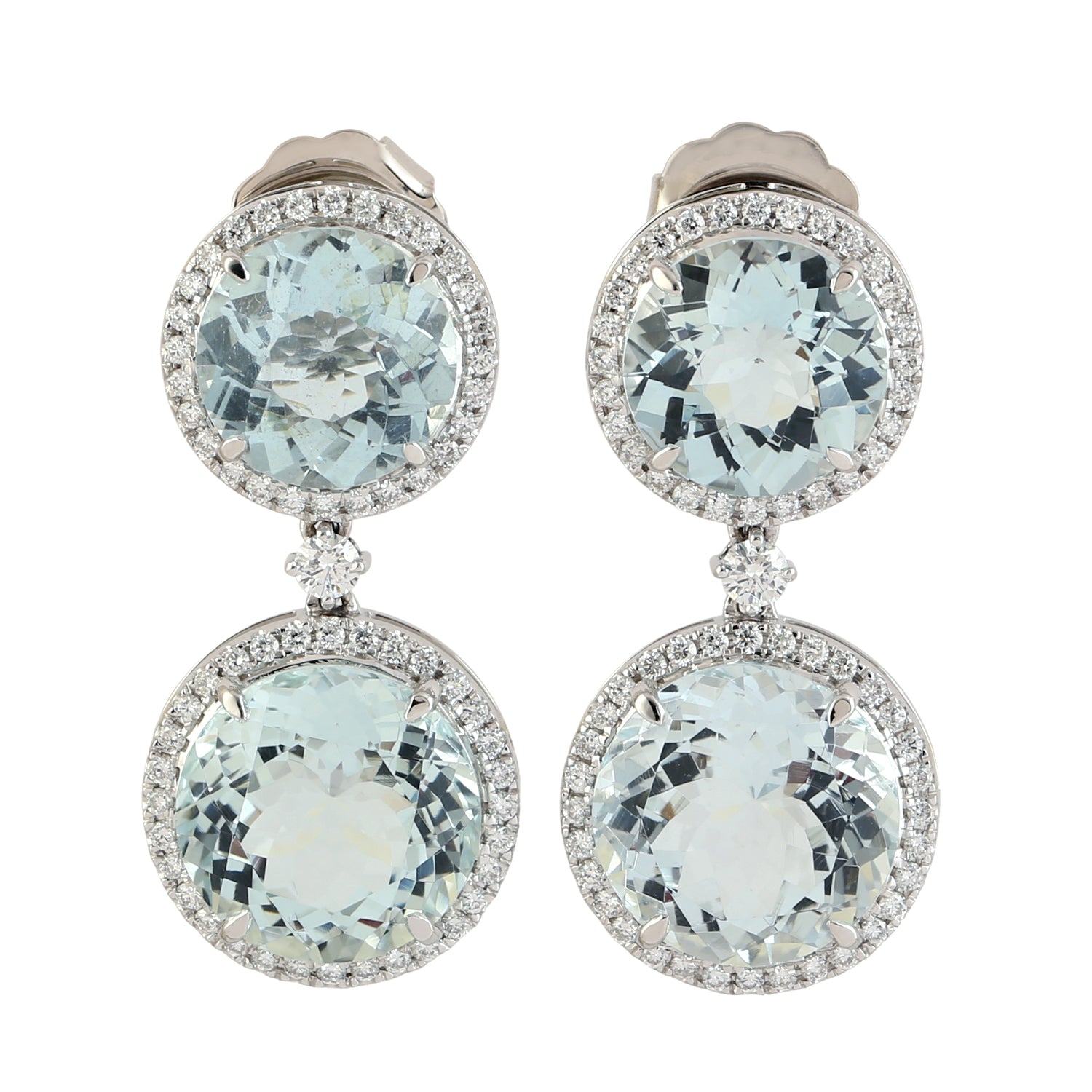 18K White Gold Aquamarine Pave Diamond Dangle Earrings for Women - Elegant Bridal Jewelry & Evening Party Accessories