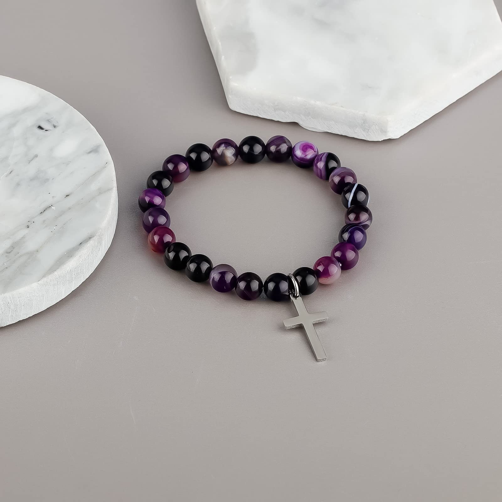 Healing Amethyst Prayer Bracelet for Women - Anti Anxiety Crystal Bead Bracelet, Get Well Soon Gift for Surgery Recovery, Stress Relief & Positive Energy - Perfect for Meditation, Yoga & Daily Wear