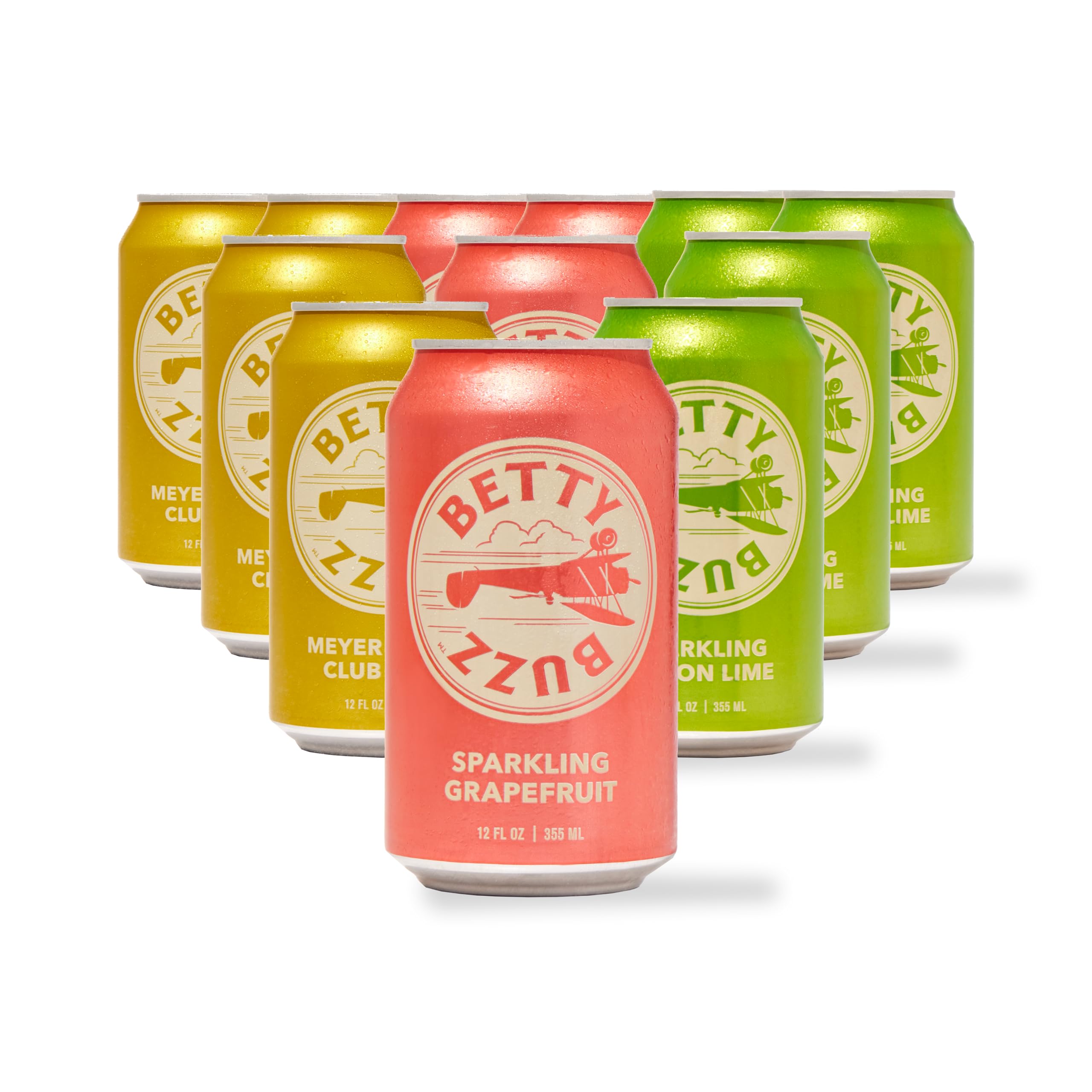 Betty Buzz Premium Sparkling Soda Citrus Variety Pack (12 Cans) - Grapefruit, Lemon Lime & Meyer Lemon Club Soda | Natural Juice, Clean Ingredients | Perfect for Parties, Picnics & Refreshment