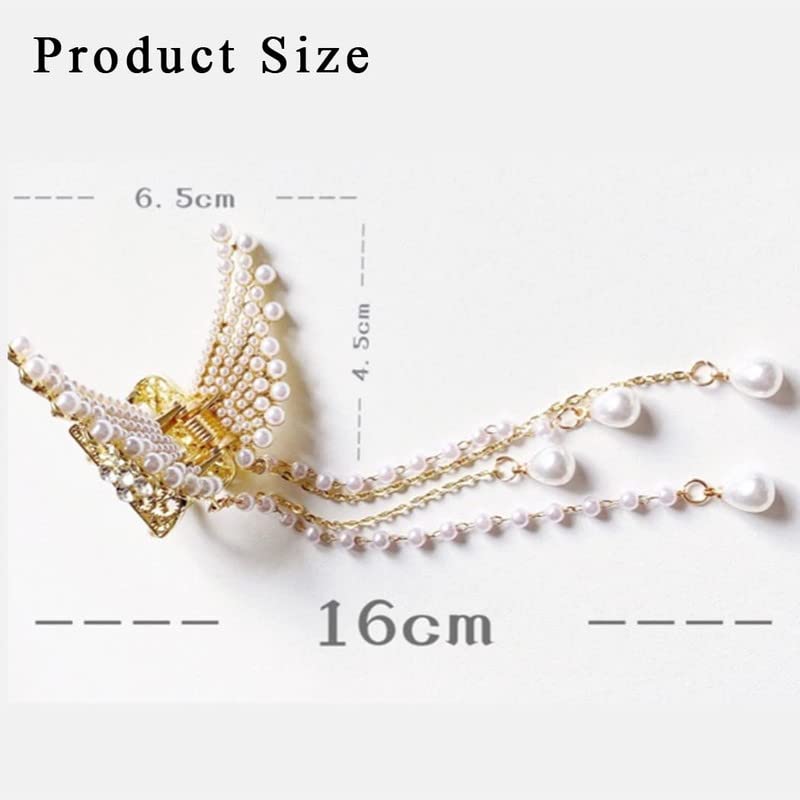 FAMEZA Rhinestone Butterfly Hair Clips with Pearl Tassel - Small Hair Claw Barrettes for Women & Girls - Perfect for Parties, Weddings & Everyday Styling