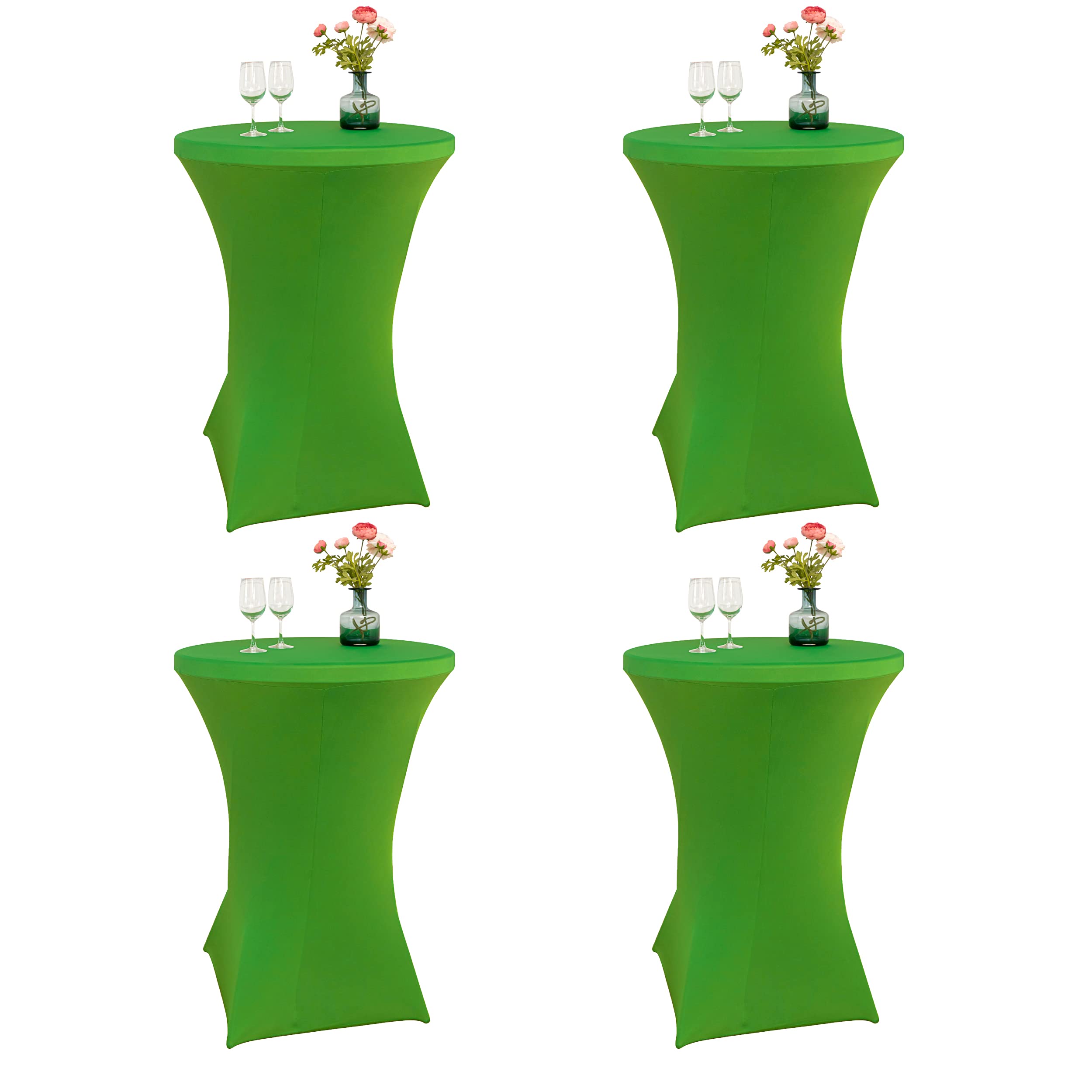 4 Pack Stretchable Spandex Cocktail Tablecloth - 36 x 43 Inch Elastic Fitted Round Table Cover for Banquet, Bar, Party & Events (Green) - Perfect for Wedding Receptions, Birthday Parties & Outdoor Gatherings
