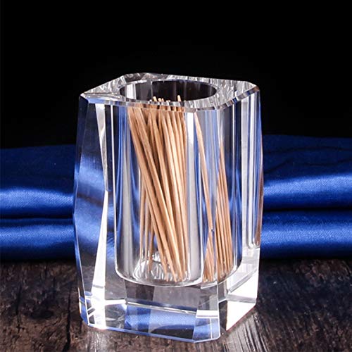 Elegant Clear Crystal Toothpick Holder & Dispenser - Stylish Cube Toothpick Box, Cotton Swab Organizer, Pen Holder for Kitchen, Bathroom & Office Decor