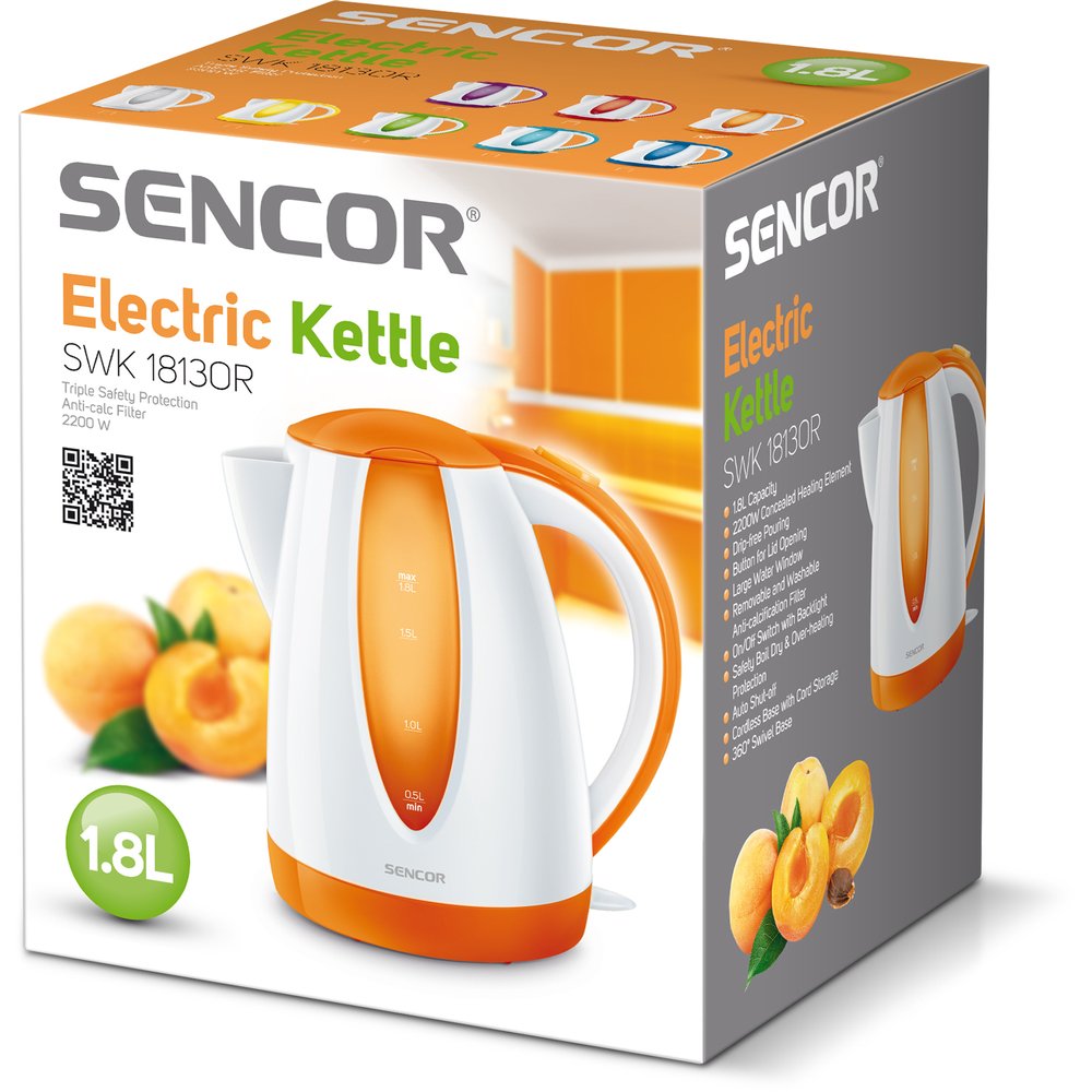 Sencor SWK 1813OR 1.8L 2000W Orange Electric Kettle - Fast Boiling, Auto Shut-Off, Cordless - Perfect for Home, Office & Dorm Use