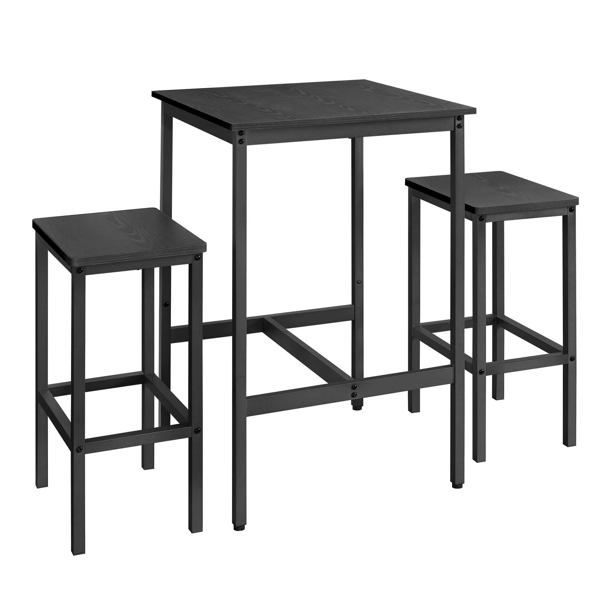 VASAGLE 2-Piece Bar Table and Stools Set, Square Pub Height Dining Table with 2 Stools - Space Saving Kitchen Breakfast Nook, Living Room, Party Room Furniture - Ebony Black & Ink Black - Perfect for Small Apartments, Studio Homes and Entertaining Guests