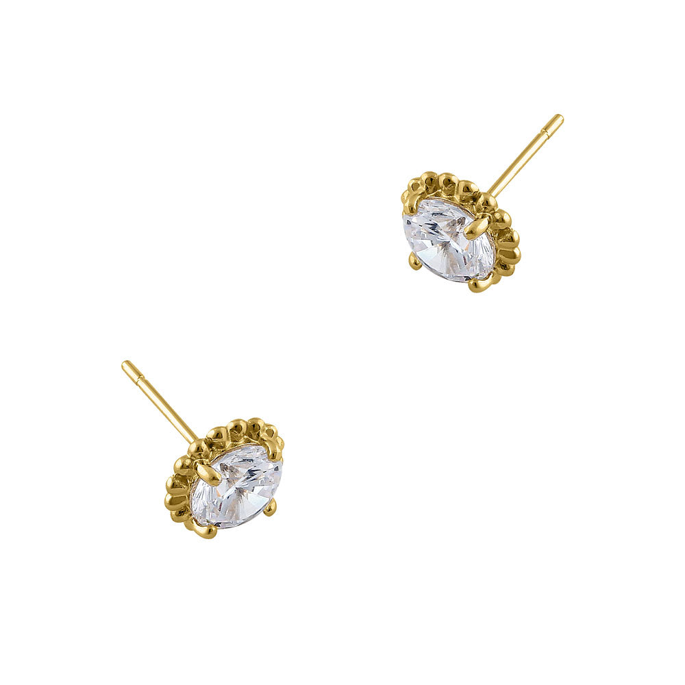 14K Solid Yellow Gold Victorian Style Round Cubic Zirconia Stud Earrings for Women | Elegant Gift for Anniversary, Wedding, Party & Special Occasions