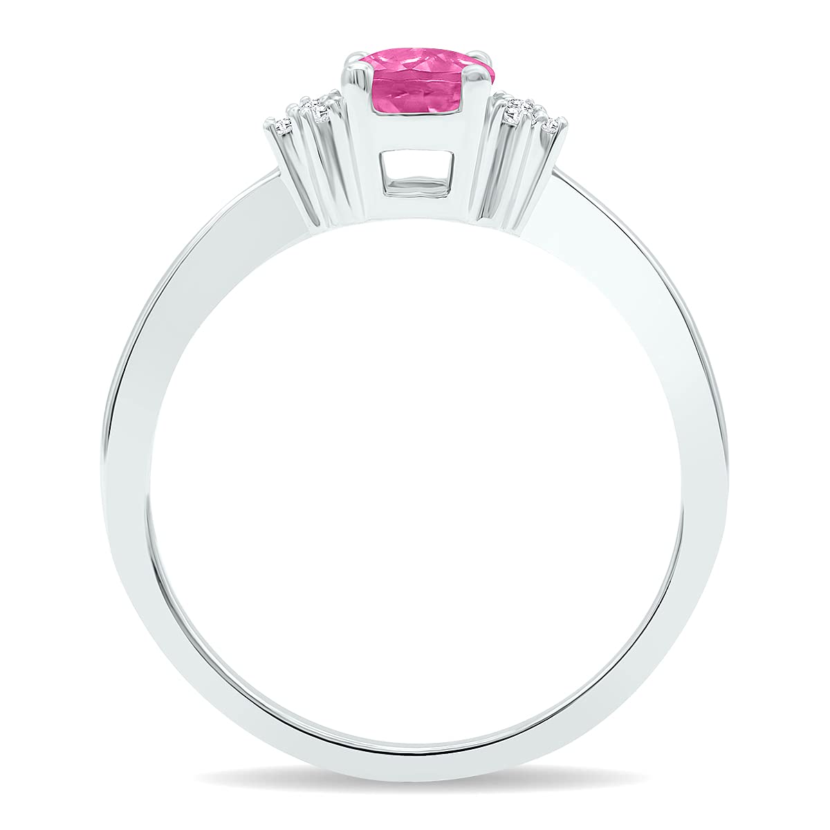 10K White Gold Women's Pink Topaz & Diamond Half Moon Ring - Elegant Jewelry for Weddings, Anniversaries & Special Occasions