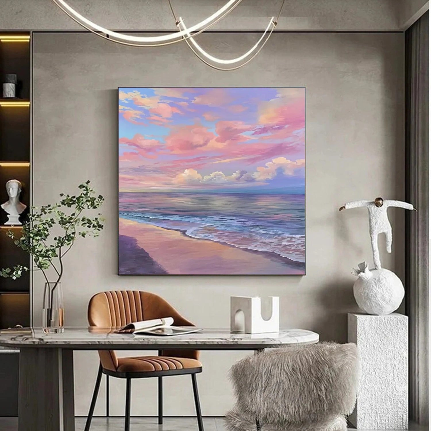 Ocean And Sky Abstract Canvas Wall Art - Modern Blue & White Painting for Living Room, Bedroom & Office Decor | #OS 267