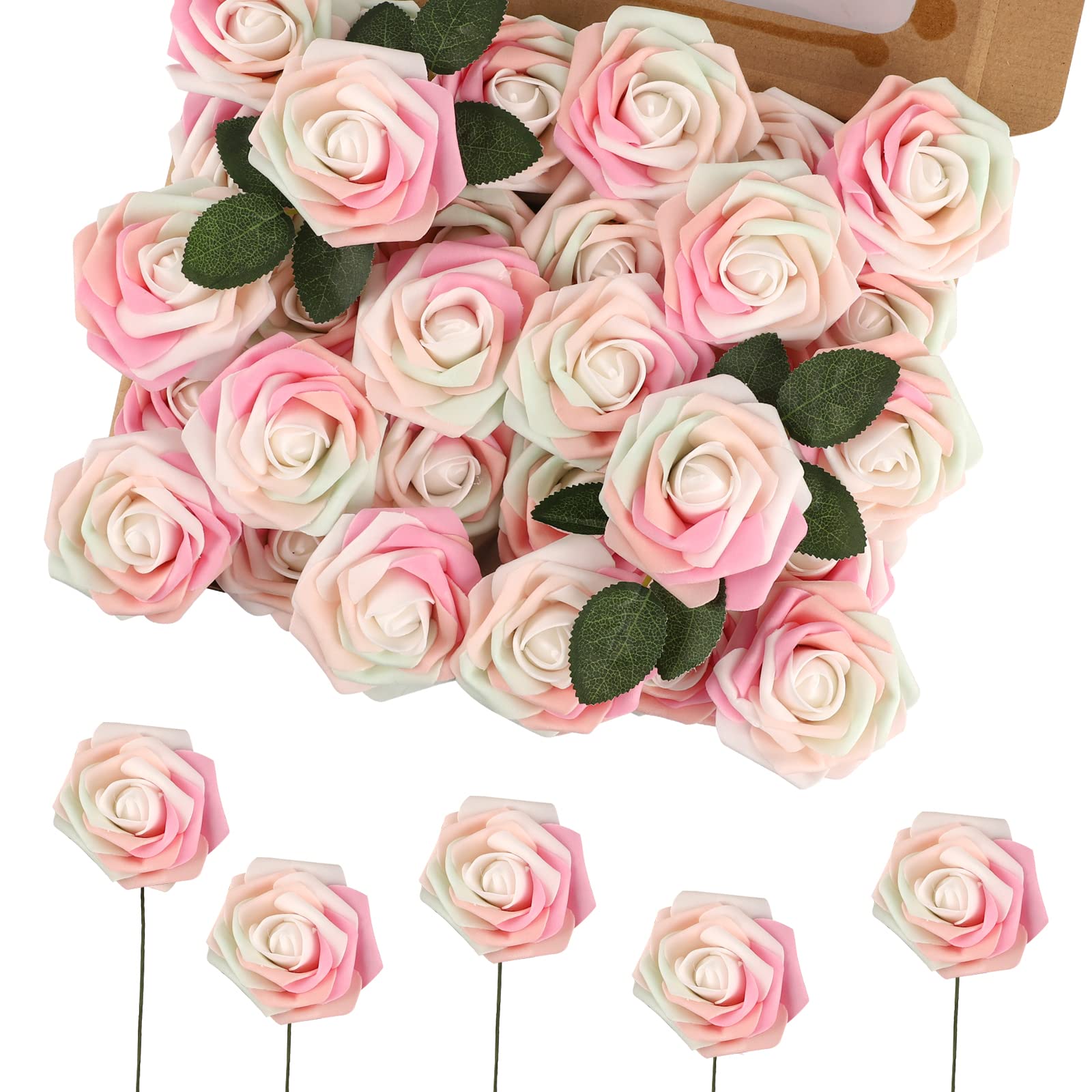 MACTING 30Pcs Artificial Foam Roses - Blush Pink Fake Flowers for DIY Wedding Bouquets, Centerpieces, Bridal & Baby Shower Decorations - Perfect for Home Decor, Party Arrangements, and Romantic Gift Giving