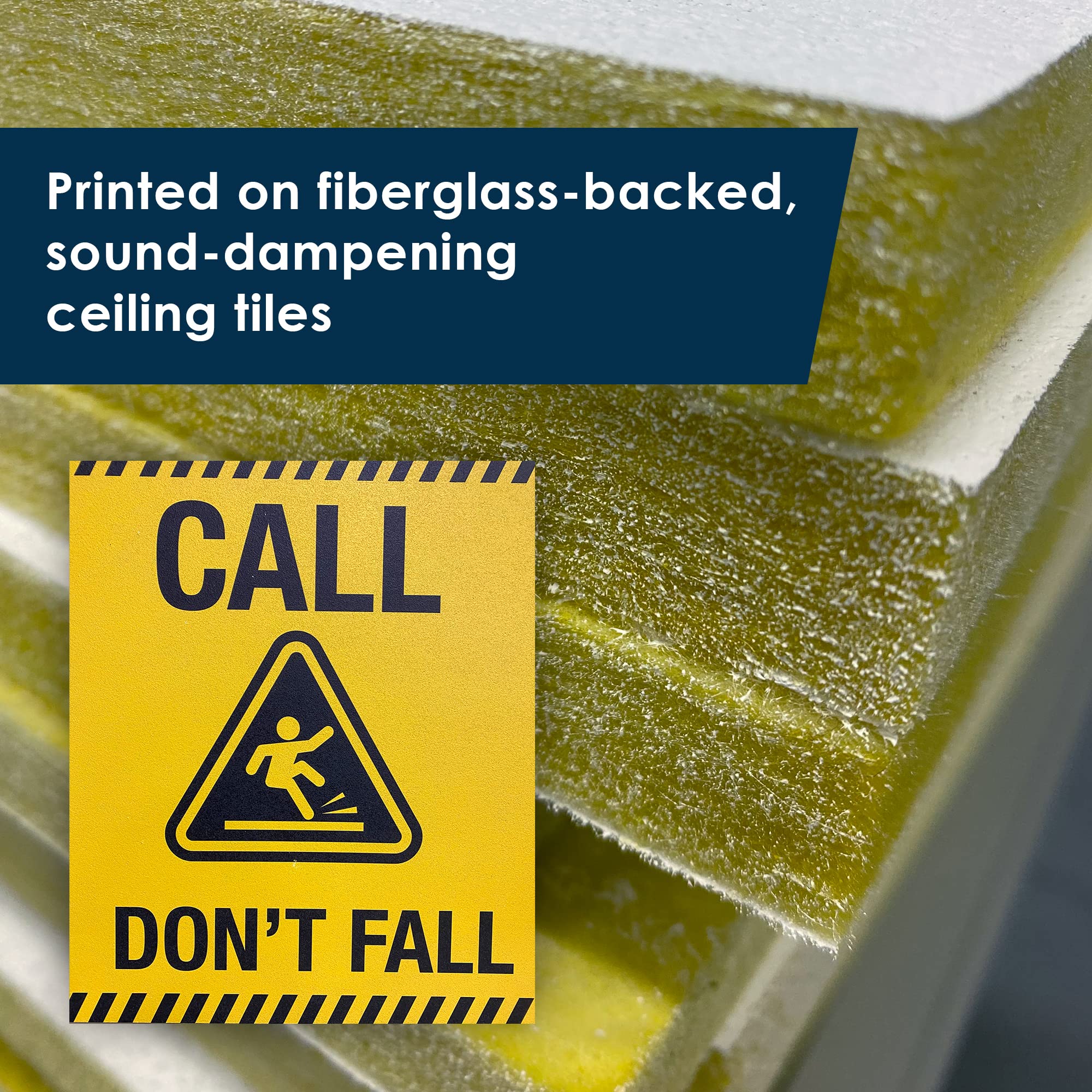 Spanish 'Call Don't Fall' Healthcare Safety Acoustic Ceiling Tiles - Yellow | Non-Slip Hospital Flooring Solution for Patient Rooms & Nursing Homes