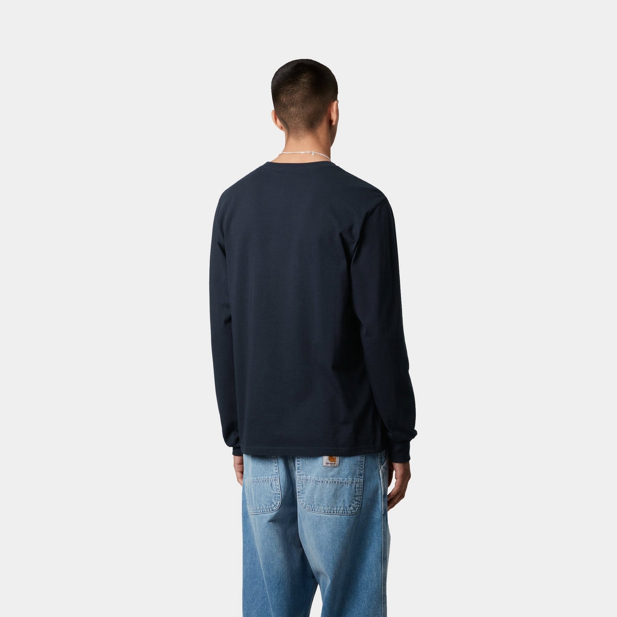 Long Sleeve Pocket T-Shirt for Men - Comfortable Cotton Crewneck Casual Shirt in Dark Navy | Perfect for Everyday Wear, Work & Outdoor Activities