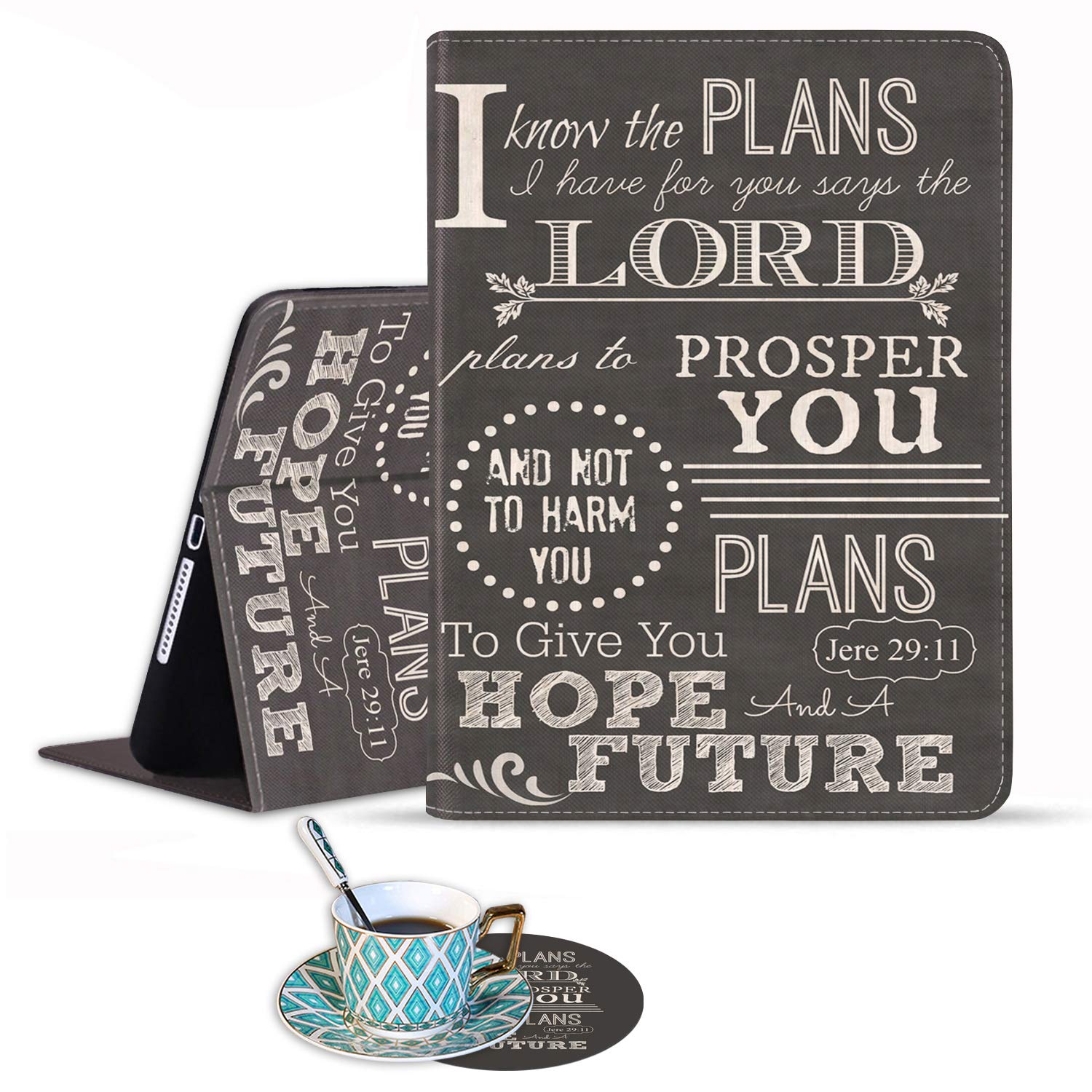 Premium PU Leather iPad Case for iPad 9.7 (2017/2018), iPad Air 1/2, iPad 6th/5th Gen - Slim Business Folio Cover with Auto Wake/Sleep & Bible Verse Jeremiah 29:11 - Perfect for Work, Travel and Daily Use