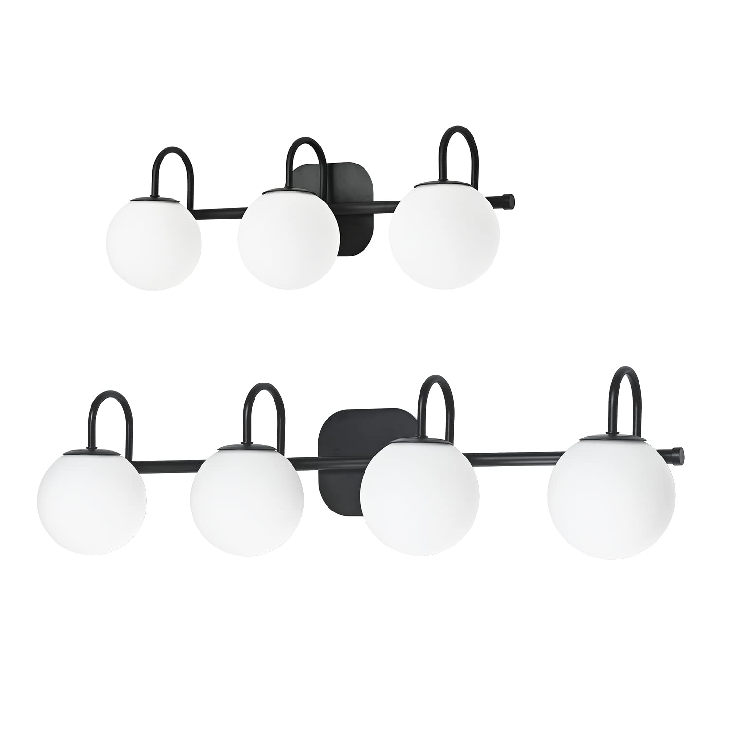 Mid Century Modern Black Bathroom Vanity Light Fixture Set - 4-Light & 3-Light Bundle for Bathroom Mirror Lighting, Perfect for Vintage Home Decor and Spa-Style Bathrooms