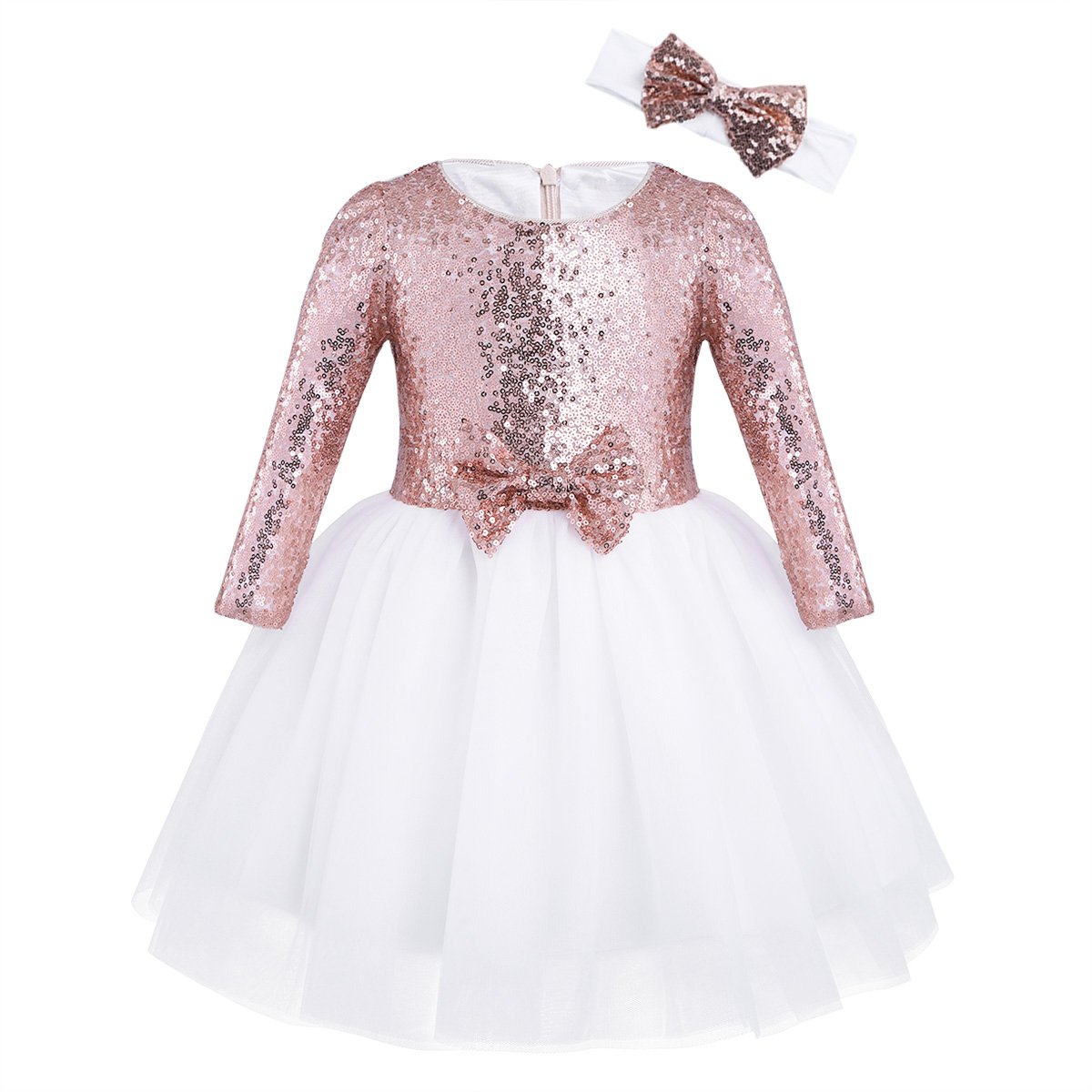 Sparkly Sequined Party Dress for Girls - Elegant Pageant Birthday Wedding Bridesmaid Gown & Princess Flower Girl Dress with Matching Headband - Perfect for Special Occasions, Holidays & Photo Shoots