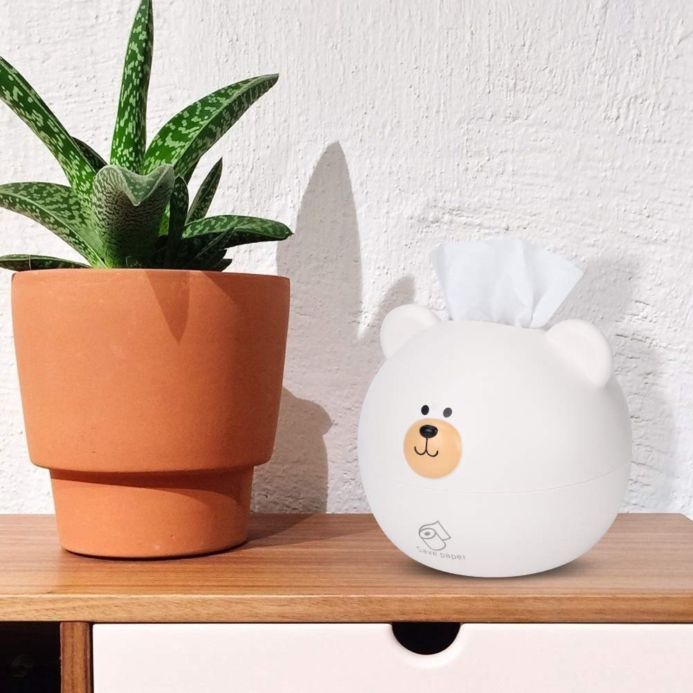 Cartoon Bear Tissue Box Cover - Cute Tissue Dispenser Lid for Home & Office - White Tissue Storage Case for Living Room, Kitchen, Bathroom - Decorative & Functional Tissue Holder