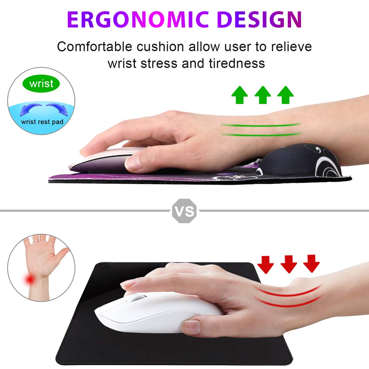 Ergonomic Gel Mouse Pad with Wrist Rest - Non-Slip Rubber Base & Memory Foam Support for Pain Relief - Purple Butterfly Design - Perfect for Office, Home & Laptop Computer Workstations