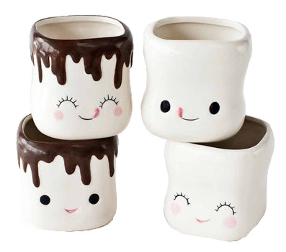 Cozy Ceramic Hot Chocolate Mugs Set of 4 - Adorable Marshmallow-Shaped Design - Perfect for Winter Warmth, Family Gatherings & Christmas Gifts