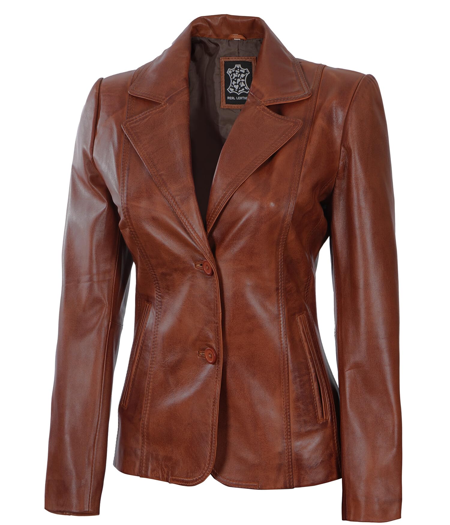 Women's Real Lambskin Leather Blazer Jacket - Business Casual Blazer for Women - Premium Faux Leather Jacket for Office & Evening Wear