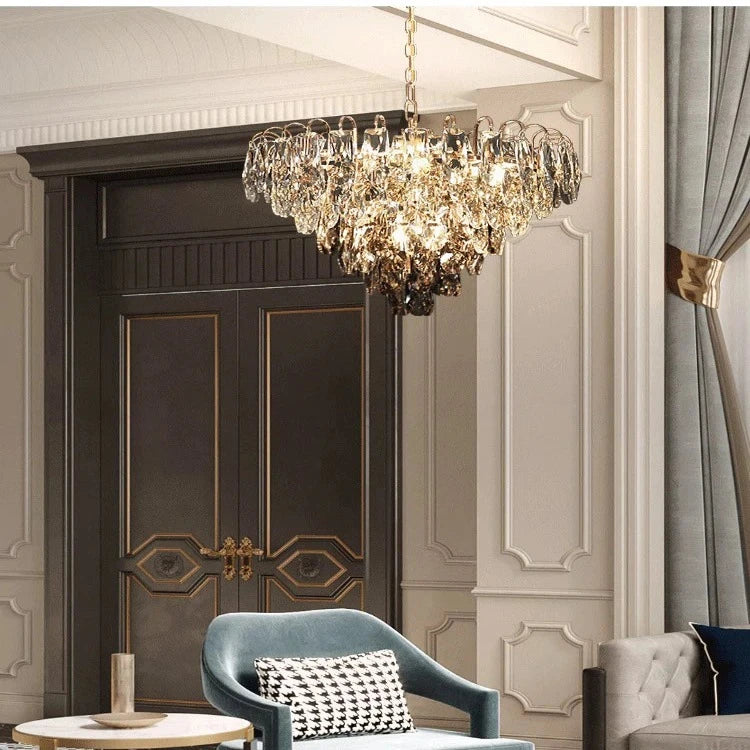Luny Gold Cascading Waterfall Crystal Chandelier - Elegant Luxury Ceiling Light Fixture for Dining Room, Living Room & Bedroom Decor
