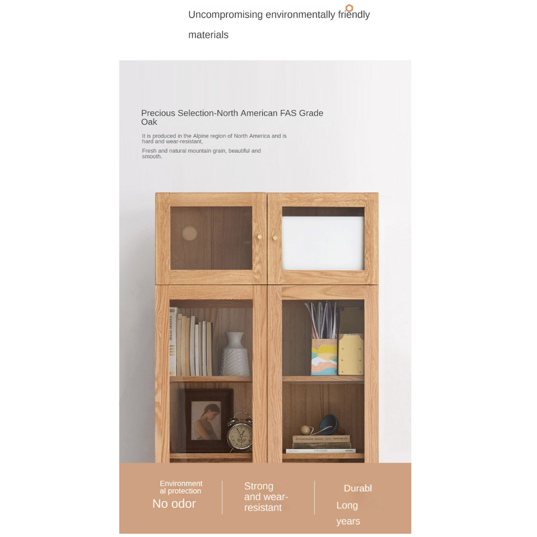 Solid Oak Wood Cabinet with Bookcase - Stylish Storage for Home Office, Living Room & Bedroom