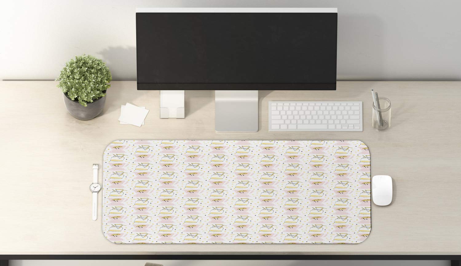 Ambesonne Summer Themed Mouse Pad - Abstract Lemonade Glass Jar with Lemon Slices Design, Non-Slip Rubber Gaming Mousepad (31