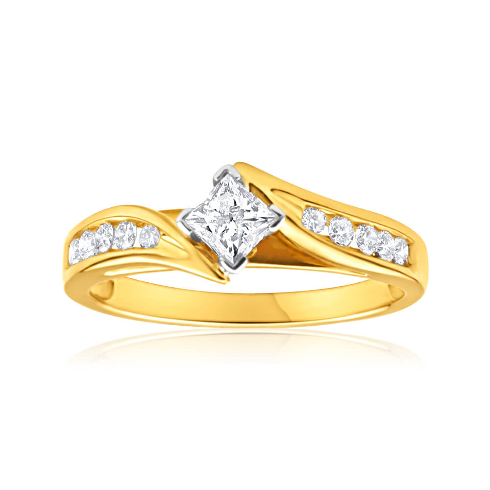 9ct Yellow Gold & White Gold Diamond Ring - 1/2 Carat Diamond Engagement Ring for Women, Perfect for Proposals, Anniversaries & Special Occasions