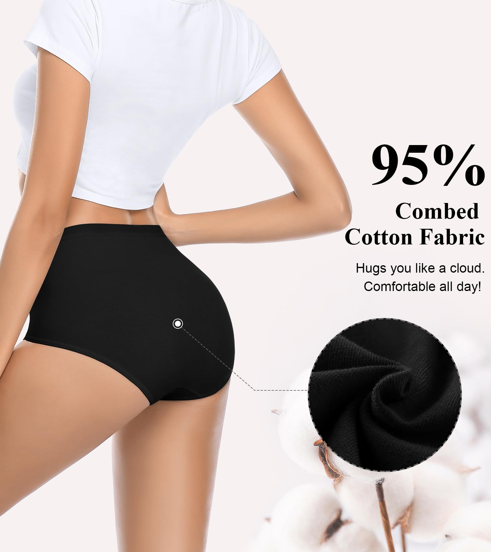 Envlon Women's Cotton Underwear - High Waisted Full Coverage Briefs, Soft Stretch Postpartum Panties for Women | Comfortable Daily Wear & Maternity Recovery Underwear