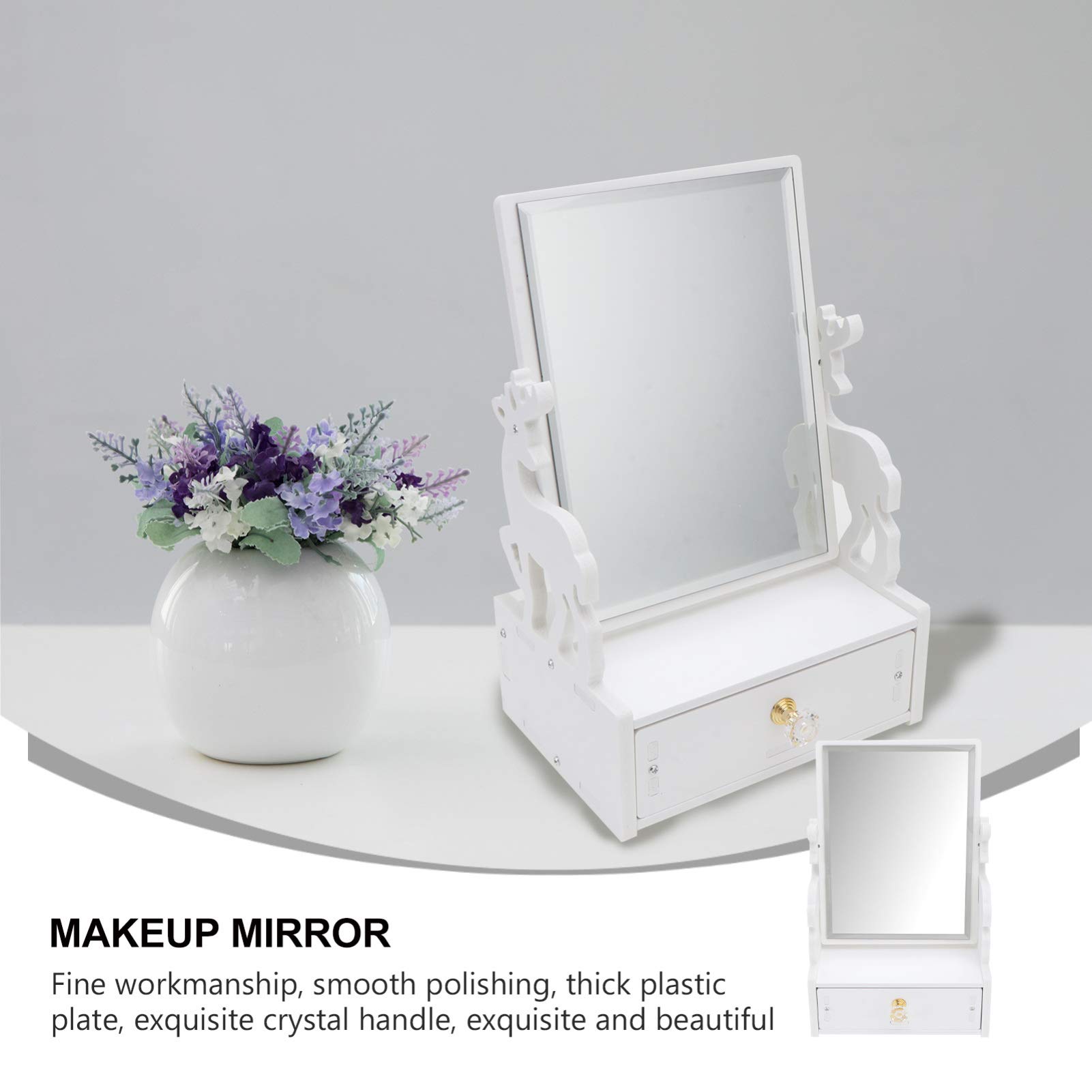 Stylish Wooden Vanity Makeup Mirror with Drawer & Storage Organizer - Perfect for Bathroom, Dresser, and Countertop (Deer Design) | Ideal for Home Decor, Beauty Routine & Gift Giving