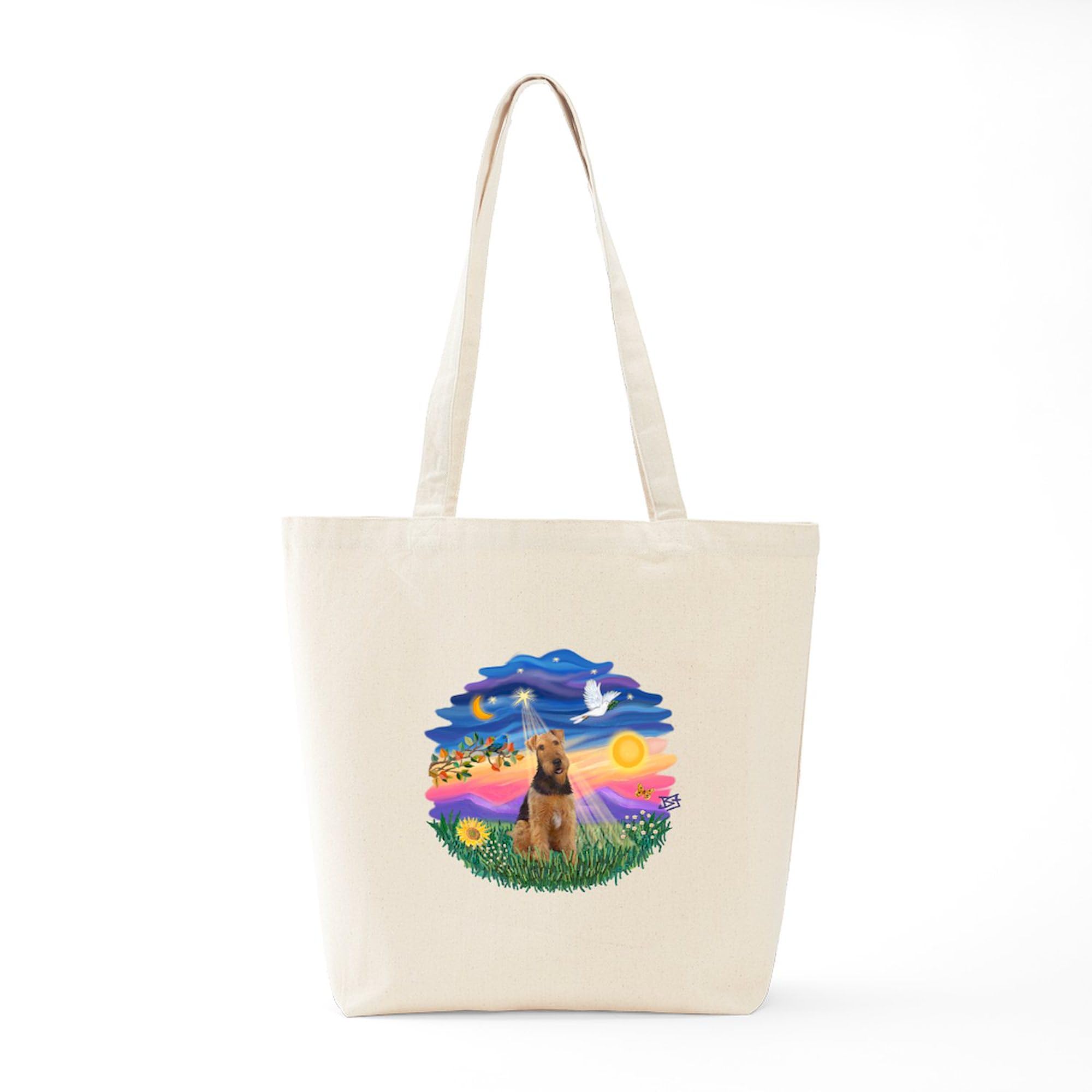 Twilight Airedale #1 Natural Canvas Tote Bag - Eco-Friendly Reusable Shopping Bag for Groceries, Beach & Daily Use