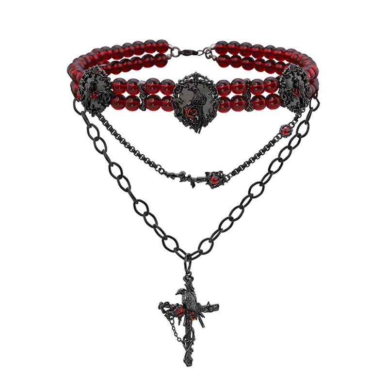 Gothic A Part Of Me Raven Muse Layered Choker Necklace for Women - Elegant Layered Chain Jewelry for Halloween, Cosplay & Dark Fashion