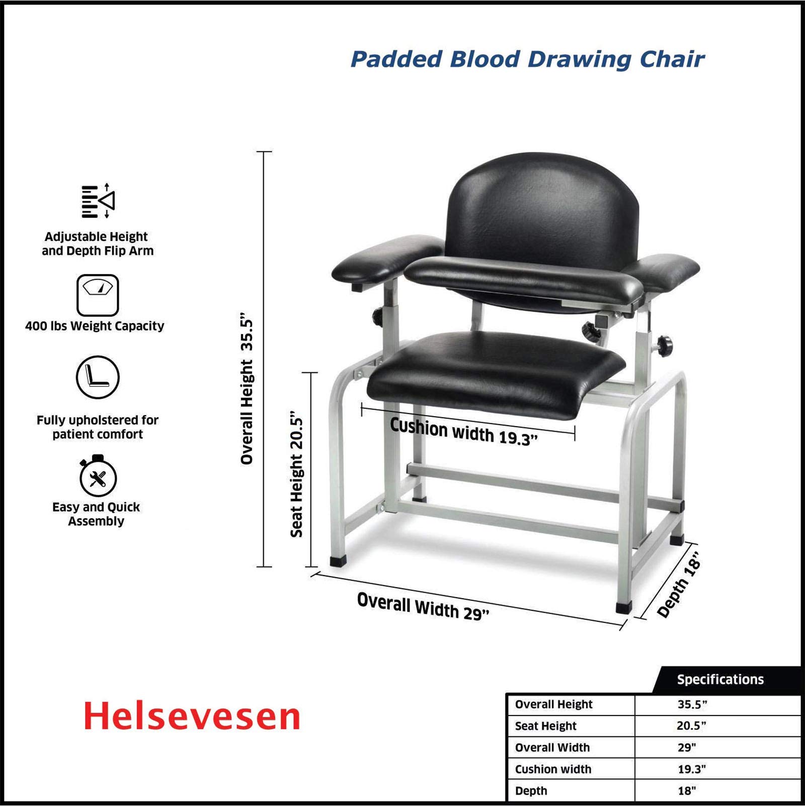 Professional Phlebotomy Chair for Blood Draw - Adjustable Armrest, Padded Comfort, Black - Ideal for Clinics, Hospitals & Labs