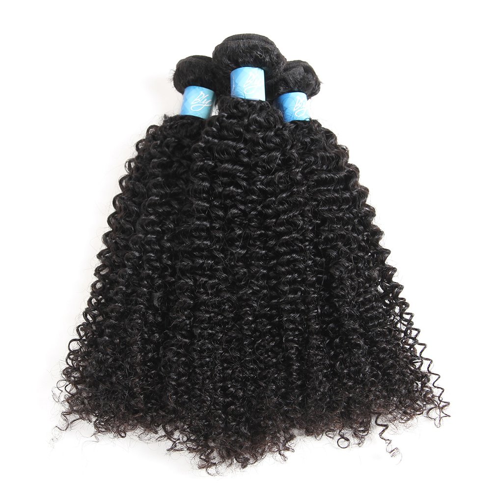 BLY 7A Mongolian Kinky Curly Human Hair Bundles 16/18/20 Inch Unprocessed Virgin Hair Weft Extensions for Black Women - Natural Color - Perfect for Protective Styles, Braids, and Weaves