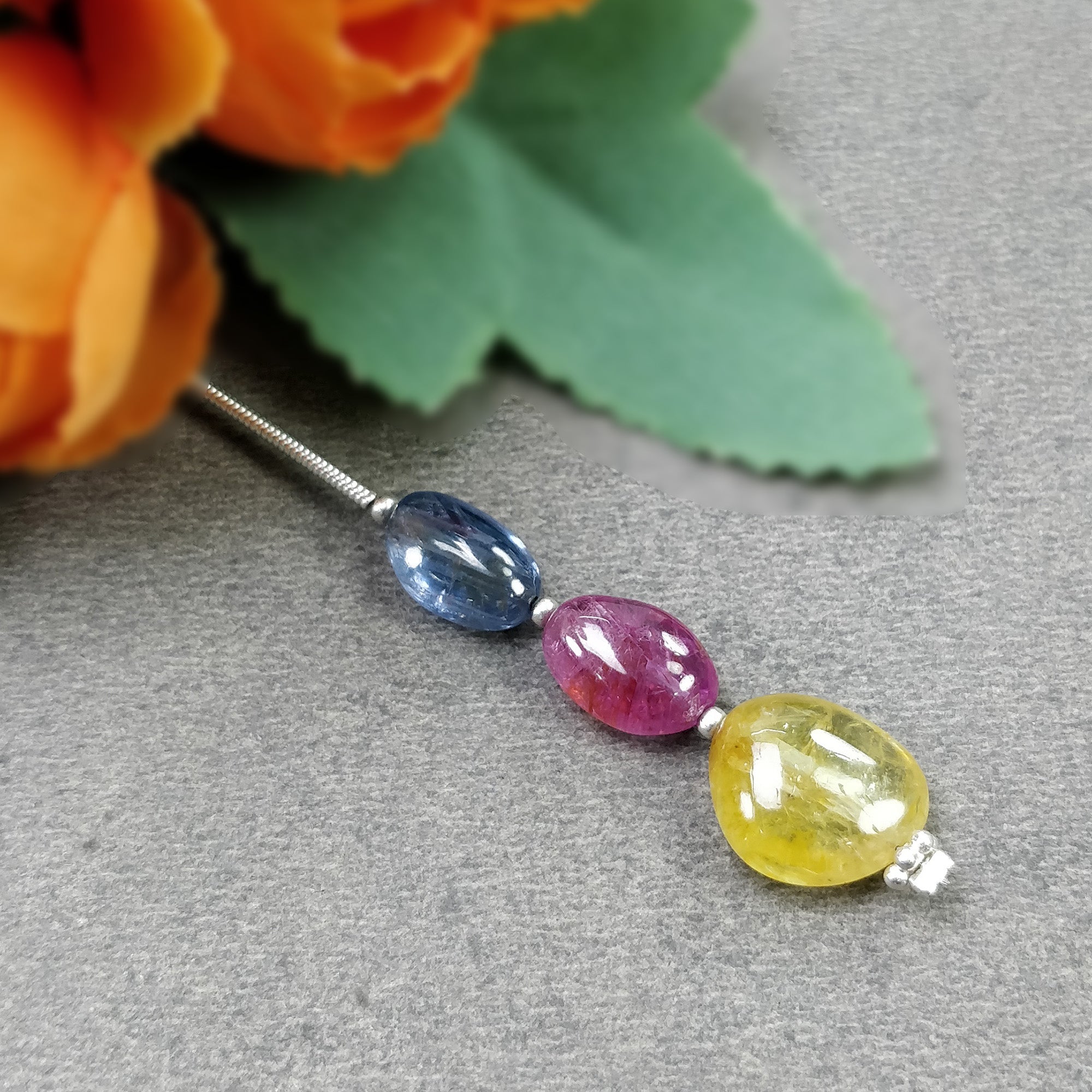 Natural Untreated Burmese Pink Blue & Yellow Sapphire Gemstone Loose Beads - 14.00cts Oval Plain Nuggets (10x7mm & 12x11mm) for Jewelry Making, DIY Crafts & Beading Projects