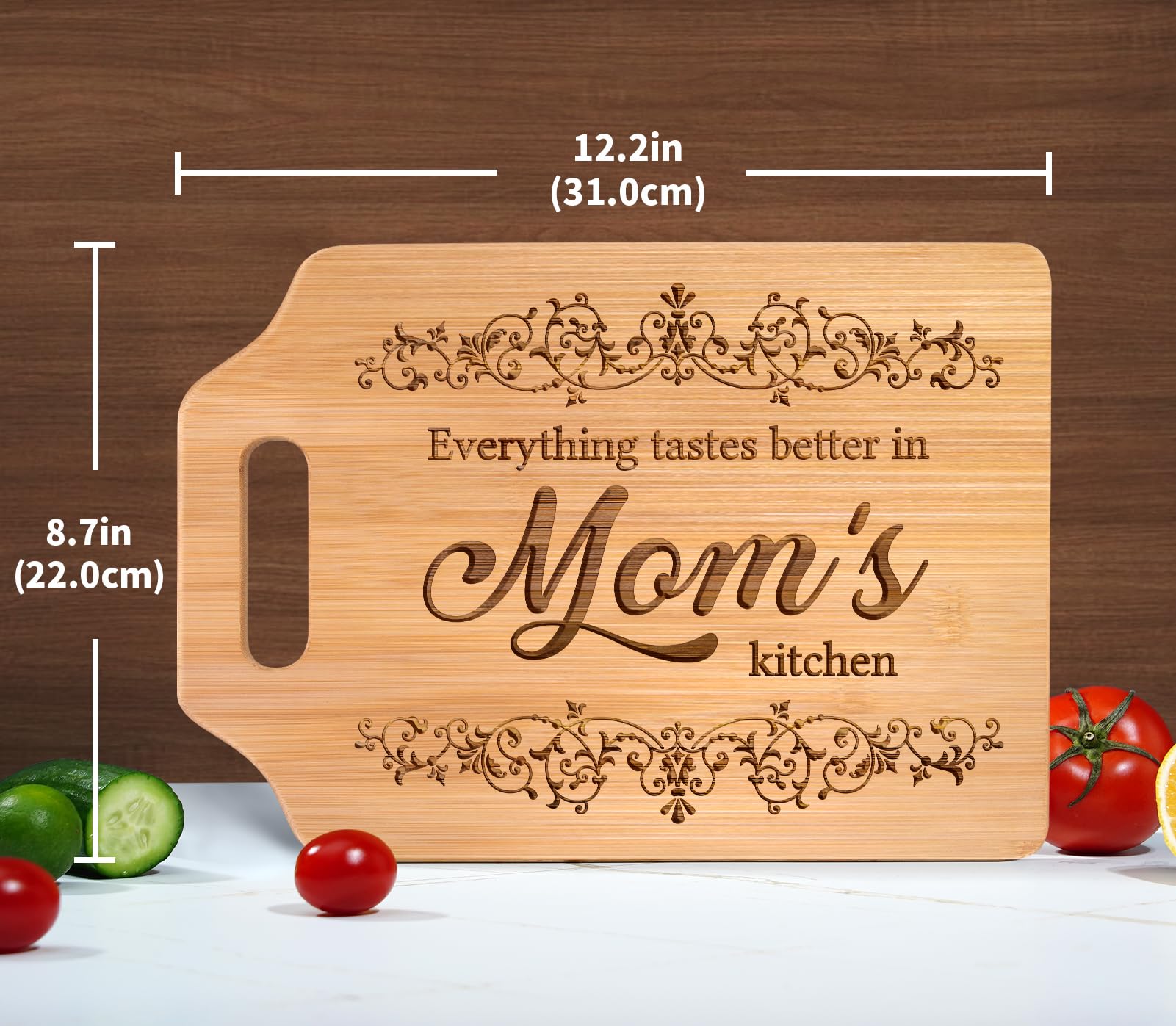 Personalized Engraved Bamboo Cutting Board for Mom - Mother's Day, Christmas & Birthday Gift from Daughter or Son - 12.3