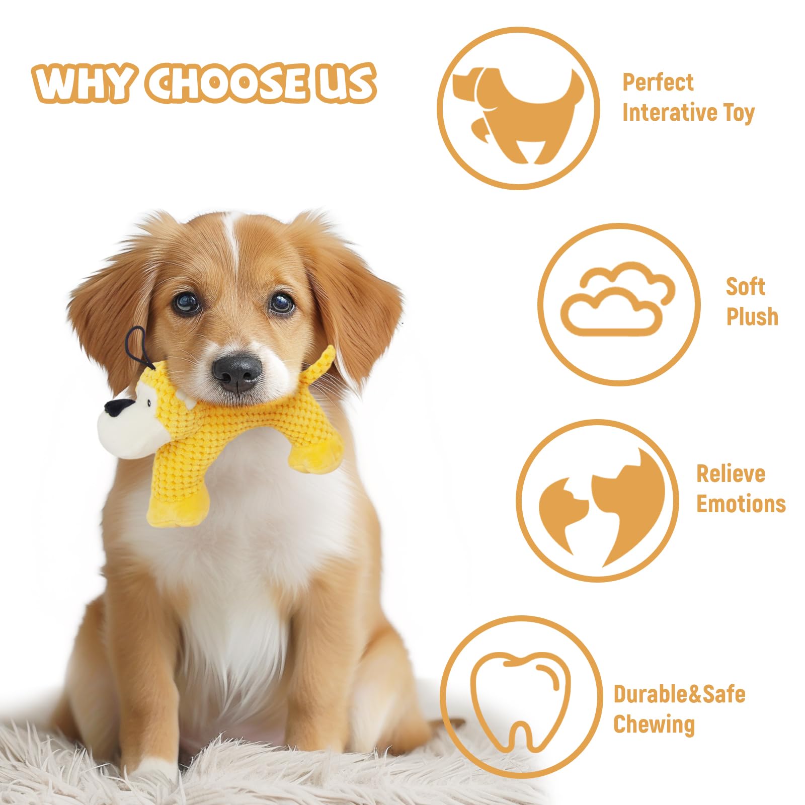 Durable Squeaky Dog Chew Toys for Puppies - No Stuffing Plush for Small to Large Breeds - Perfect for Teething & Playtime