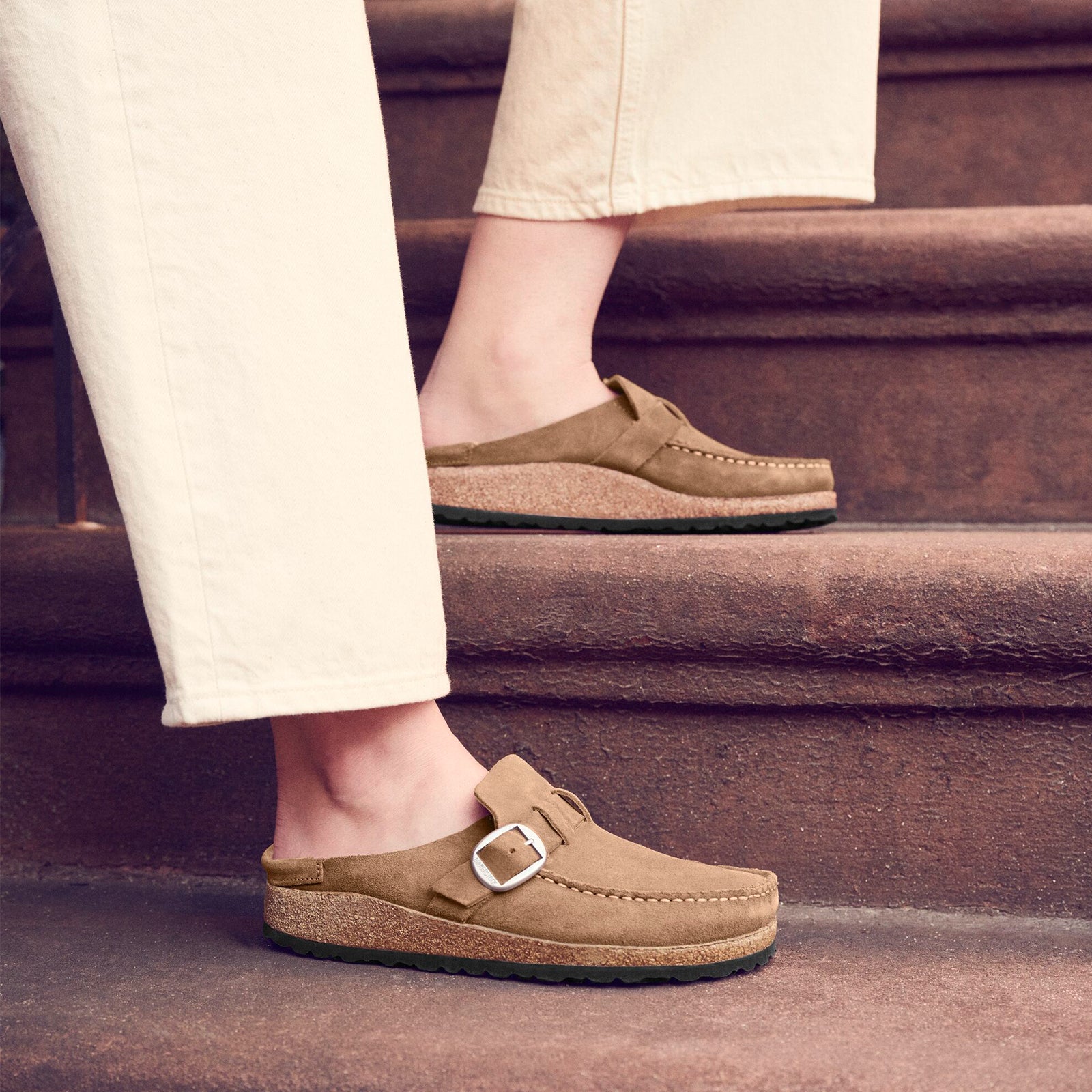 Birkenstock Buckley Narrow Clog for Women - Comfortable Gray Taupe Suede Slip-On Shoes for Casual Wear, Work & Home